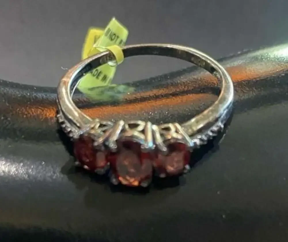 Three-Stone Garnet Ring in Sterling Silver size 9